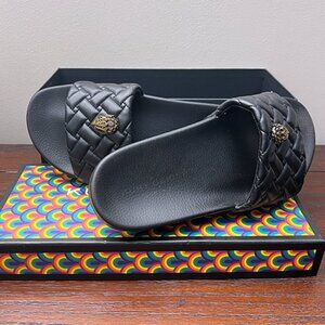Kurt Geiger London | Women's Black Quilted Logo Ornament Pool Slide Sandals